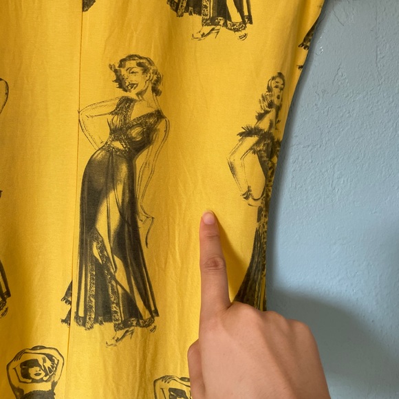 vintage betsey johnson pin up yellow high side slit dress button up stand collar - Picture 8 of 8